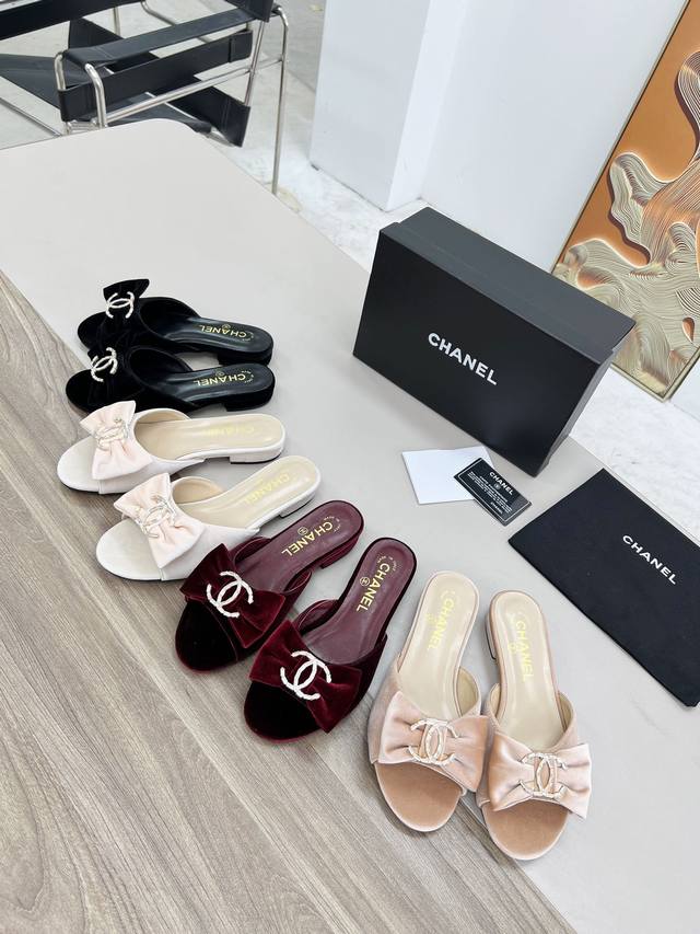 Chanel 2025A early spring catwalk model, bow velvet 35-43. Like rubber sole DDD