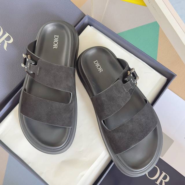 Top version: Men's Dior Aqua series Velcro thick-soled slipper sandals and beach