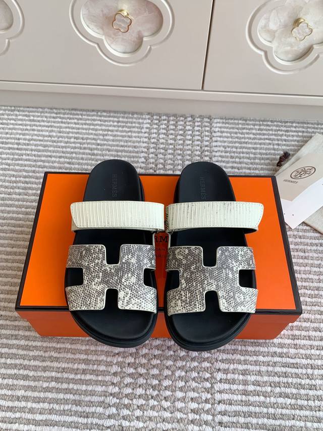New color Hermes H family Chypre series Velcro Erjiu slippers Top quality Upper: