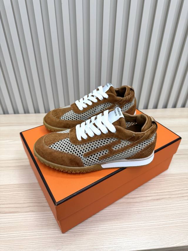 Hermes Hermes top version#Couple style 24Ss casual sneakers in suede goatskin sn