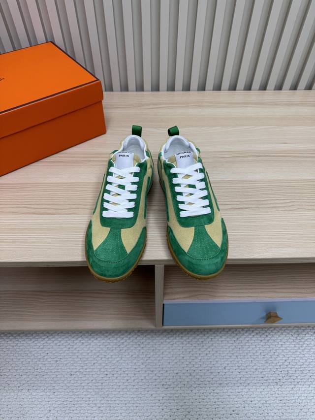 Hermes Hermes top version#Couple style 24Ss casual sneakers suede goatskin sneak