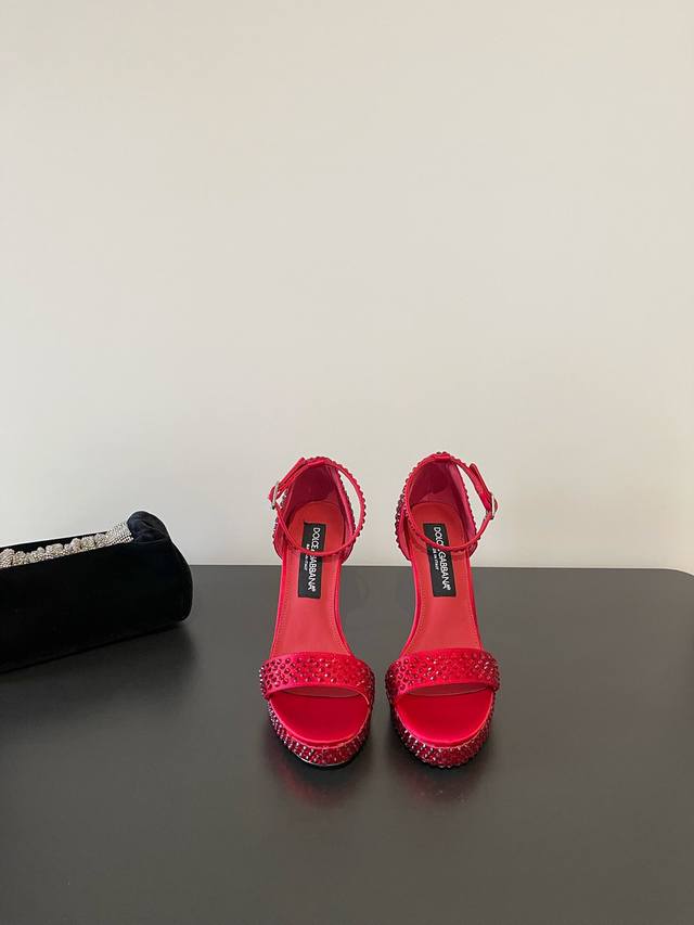 D&G Dolce & Gabbana's latest silk, single-strap, rhinestone-embellished platform
