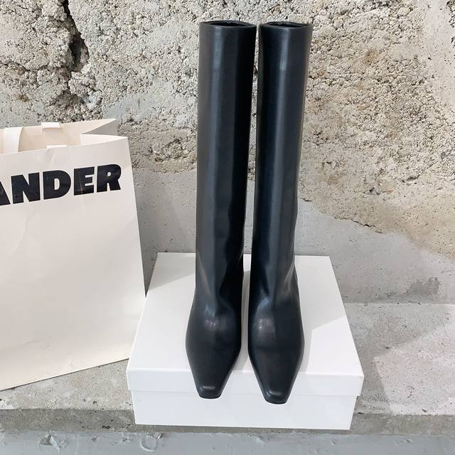 Long boots Leather Genuine leather Arket's most beautiful Mini wedge heel square
