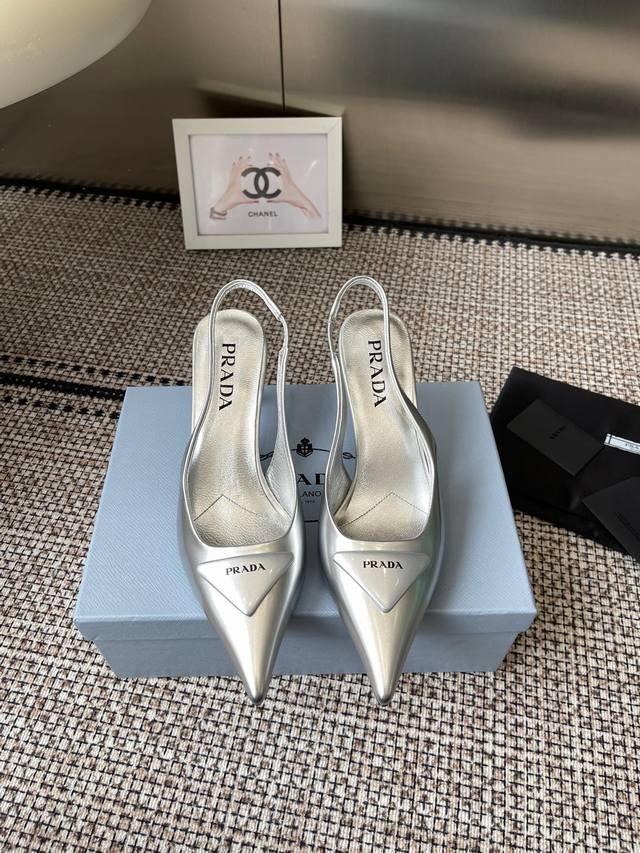 Prada Prada catwalk style pointed sandals with triangle buckle high heels, early