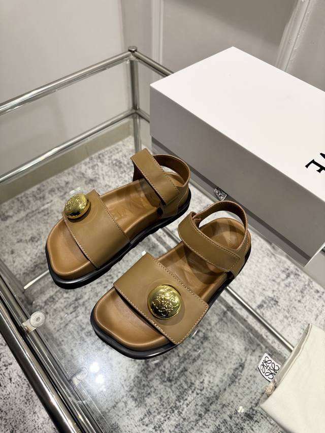 Top version: Loewe 2025 Ss new retro style flat beach thick-soled sandals ~ Xiao