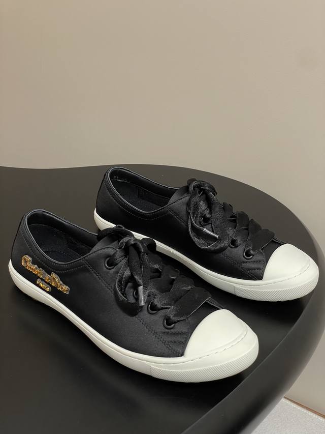 25Ss New Early Autumn Dior D-Lucky Silk Satin Casual Shoes Lace-Up Suede Cd Lett