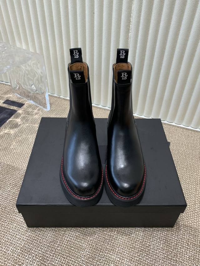 R13 Classic Thick-soled Ankle Boots Chelsea Boots Round Toe Leather Boots 5cm th