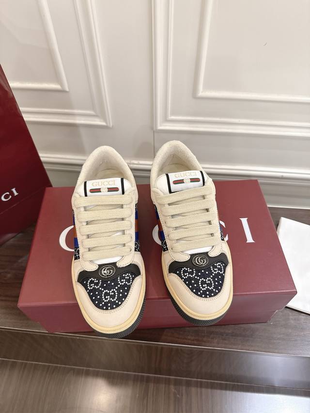 Couple's Black Diamond Edition Gucci Screener Series Men's and Women's Sneakers