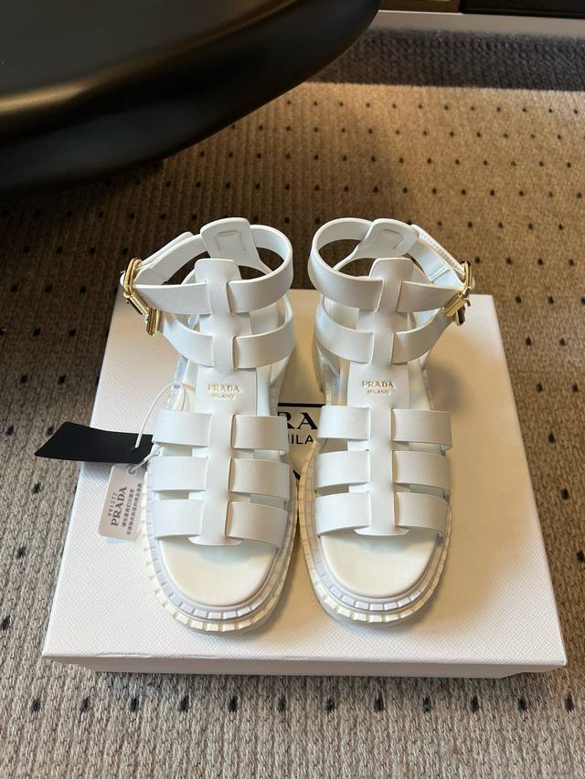 Prad* Prada 25Ss Spring/Summer new sawtooth Roman woven thick-soled rubber sanda