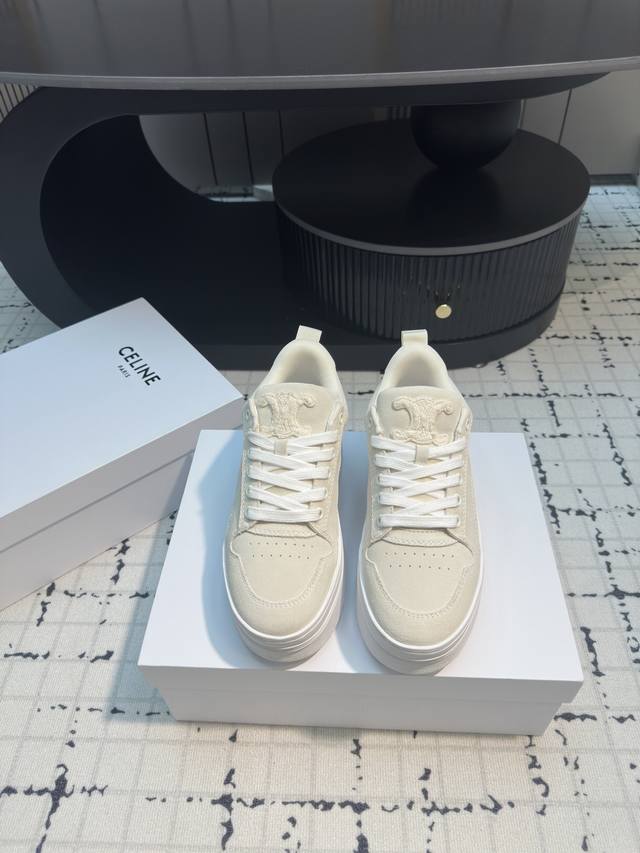 Celine thick-soled bread shoes 2025 women's Arc de Triomphe logo lace-up simple