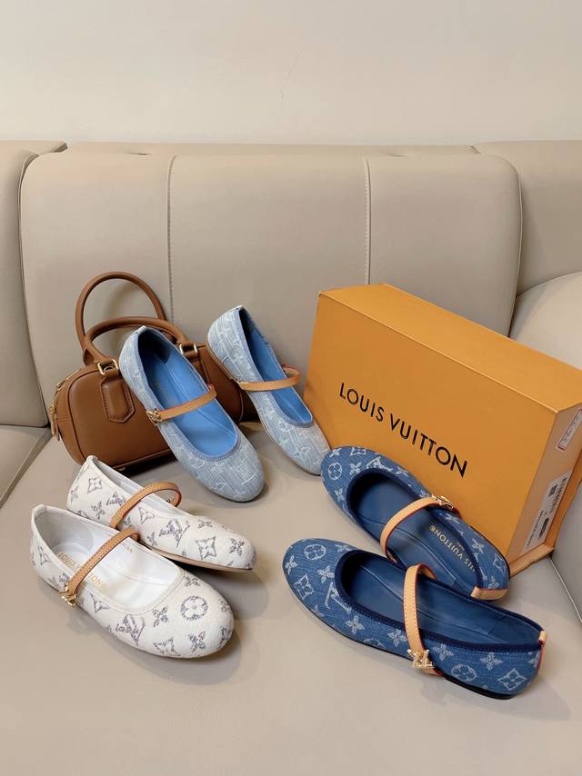 Short flat heel LV Louis Vuitton L's classic Monogram embossed single shoes Thi