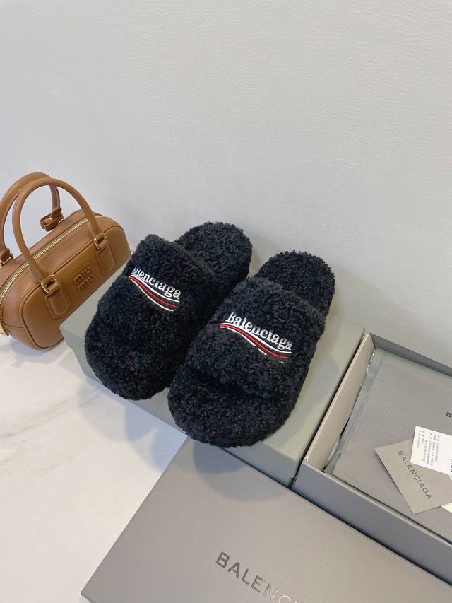 Balenciaga thick-soled genuine wool slippers are ready, just waiting for fall!