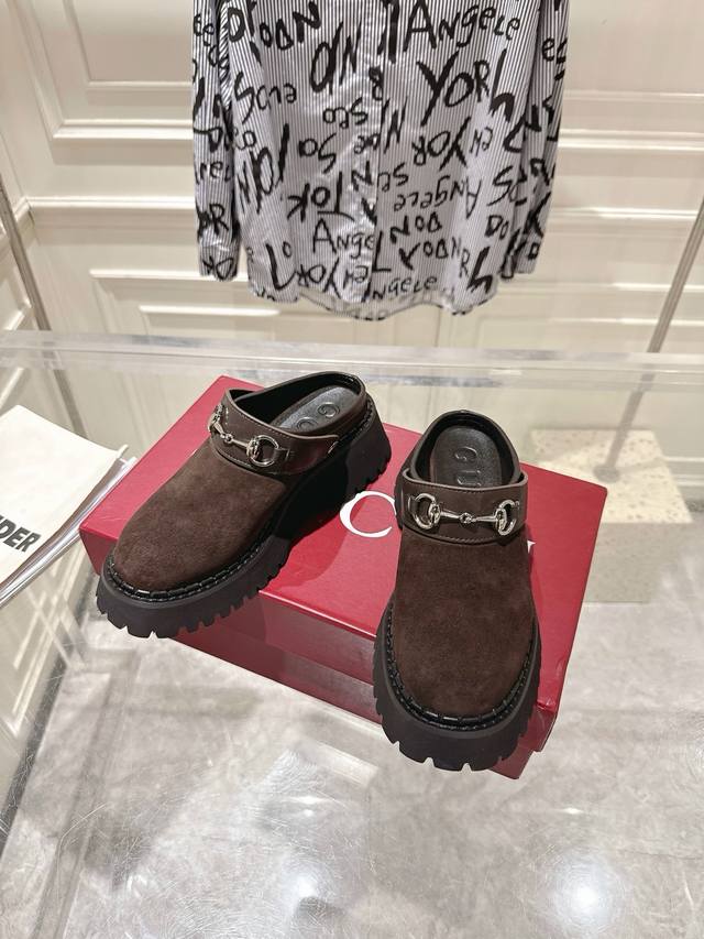 Gucc 25 autumn and winter new horsebit British style slip-on mules and half slip