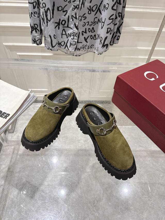 Gucc 25 autumn/winter new horsebit British-style slip-on mules and half-slippers