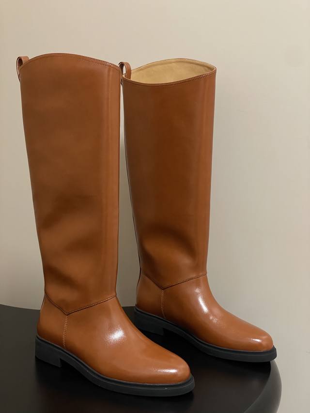Loro Piana Lp 25S New Autumn and Winter Kilda Straight Boots, Slip-on Mid-calf B