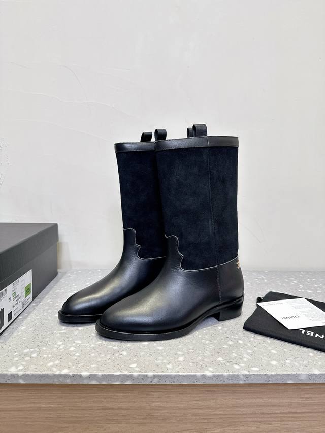Chanel Xiaochan 25Ss new autumn and winter suede color-blocked knight boots mid-