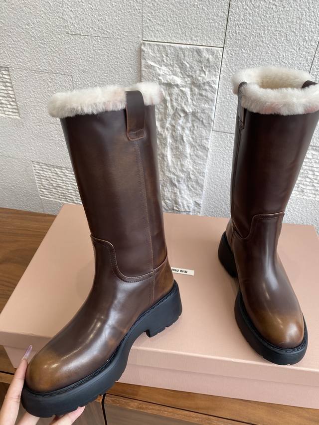 Premium Edition: Miu Miu 25Ss New Autumn/Winter Style Rubbed Color Thick-Sole Hi