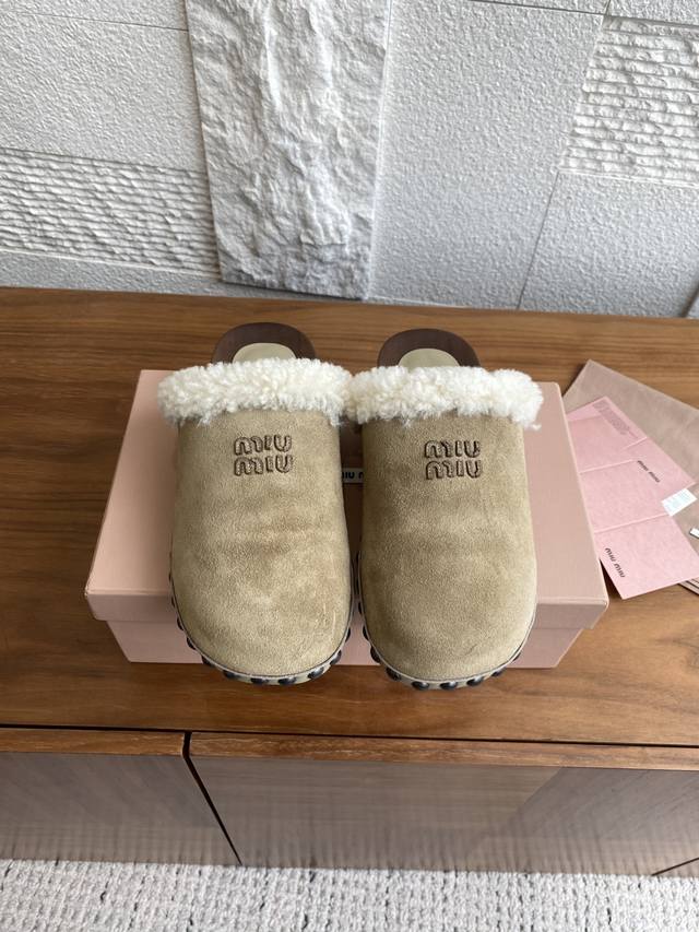 Top Edition: Miu Miu 25Ss Autumn/Winter New Suede Lambswool Lining Wooden Sole O