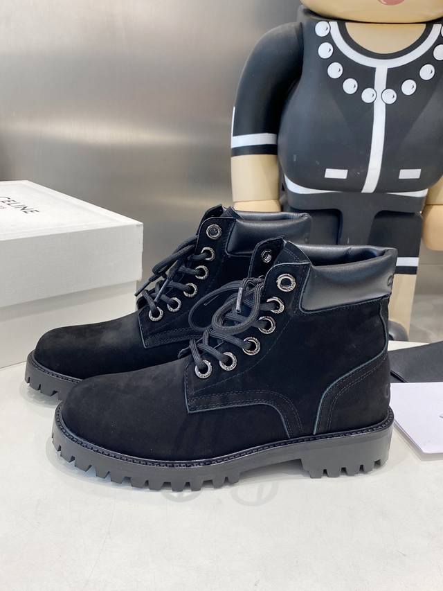 Couple's pair, men's and women's sizes +10 Celine thick ankle boots and loafers