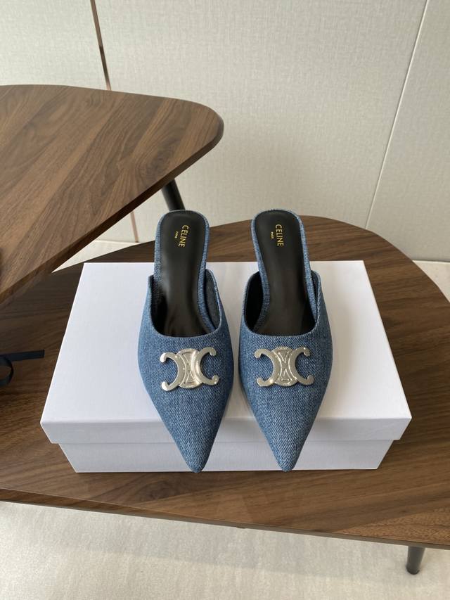 Celine Celine 2025Ss new Arc de Triomphe pointed flat stiletto slippers sexy tem