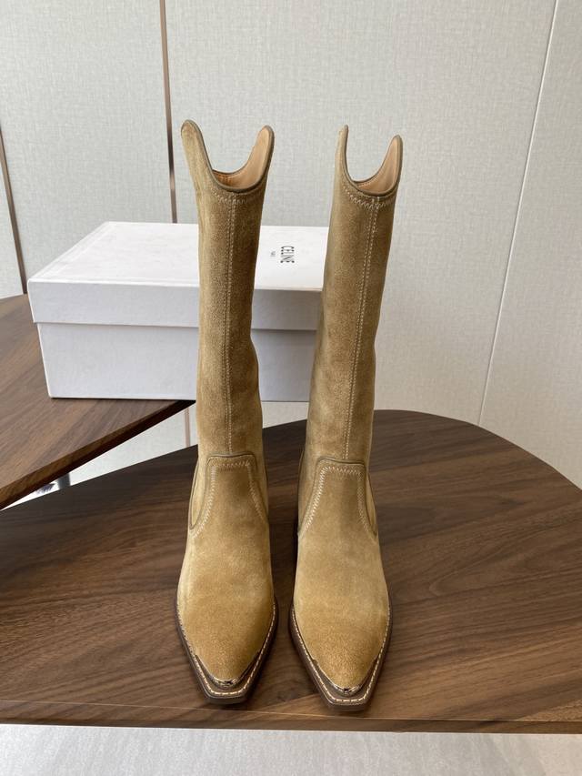 Suede leather Celine 25Ss new autumn/winter vintage chunky-heeled Chelsea pointe