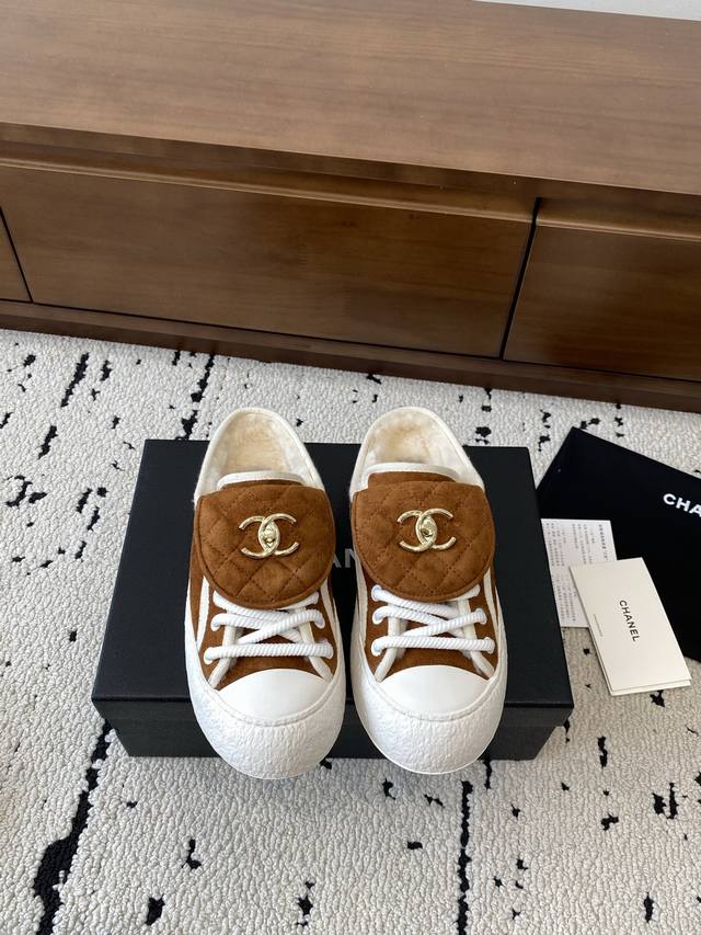 2025 Fall/Winter New Chanel* Backpack Buckle Casual Shoes, Imported Cashmere Sur