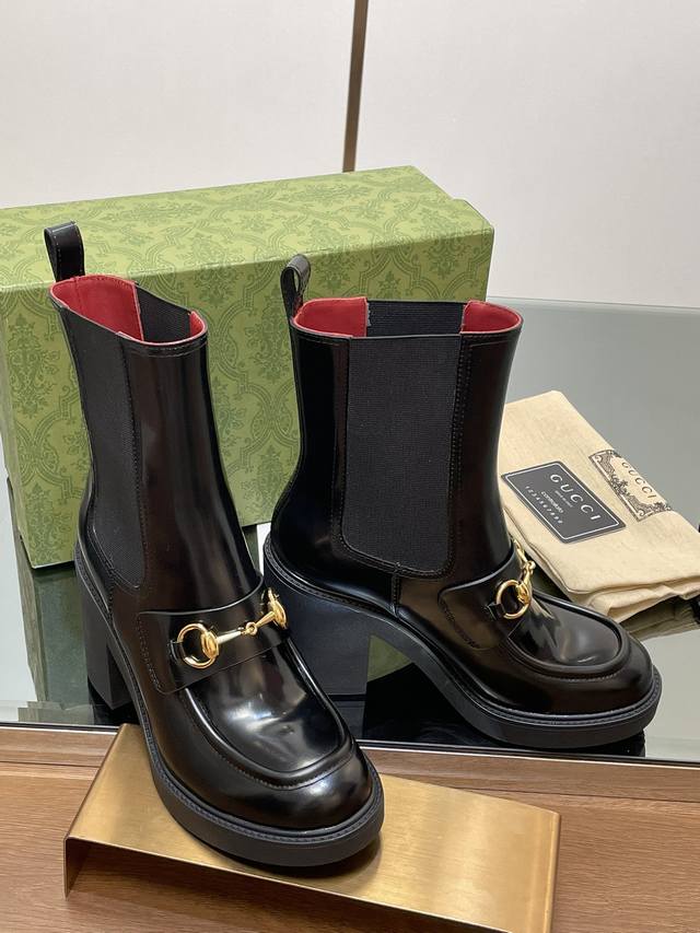 Gucci's latest autumn and winter Gucci high-heeled bee-soled thick-heeled horseb