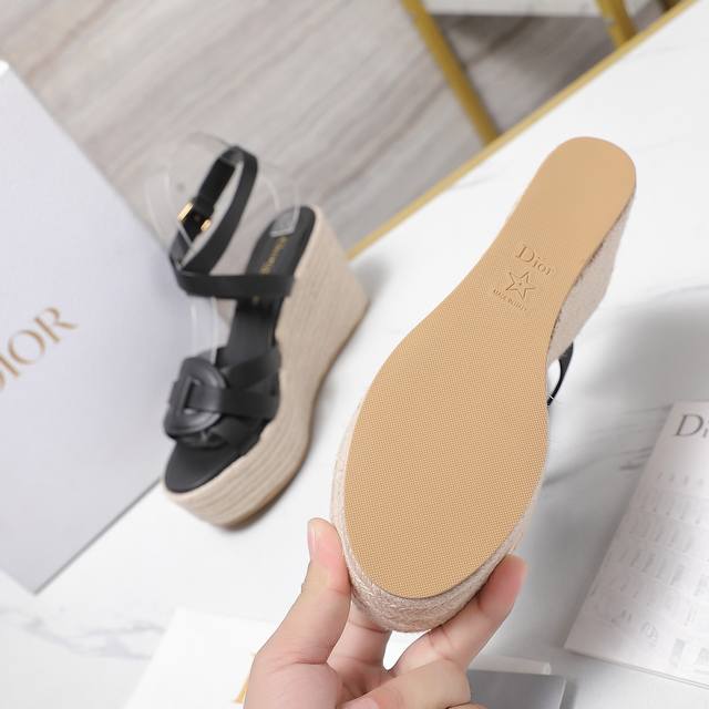The highest edition 25Ss Spring/Summer new Dior Dway straw wedge sandals with ho