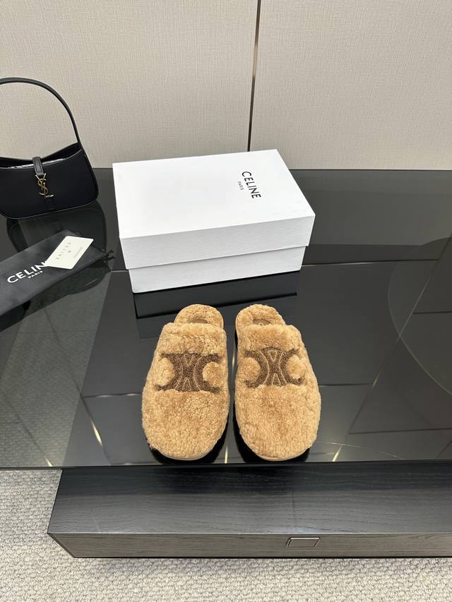Celine's new autumn/winter wool slippers. These "first-to-wear" slippers are so