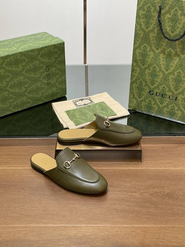 Gucci's newest military green Princetown loafers for early fall. Top-quality, pr