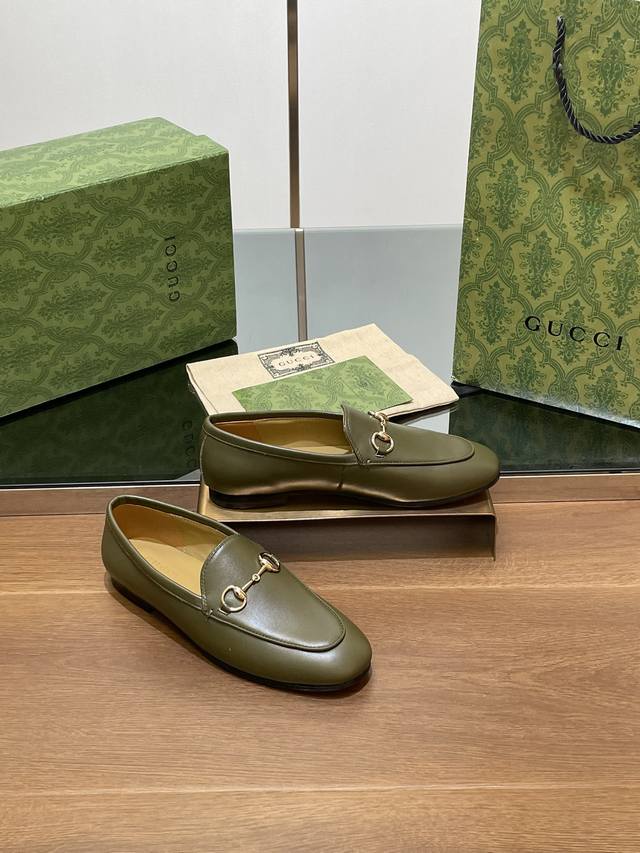 Gucci's newest military green Princetown loafer for early fall. Top-quality, pre