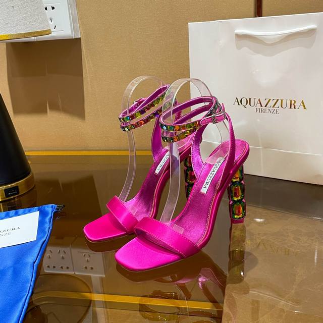 Aquazzura's new sandals are crafted from custom-made silk, embellished with spar