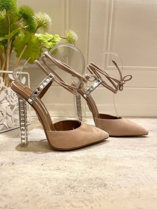 Aquazzura new original 1:1 molded metal pendant and heel! Sparkling Swarovski rh