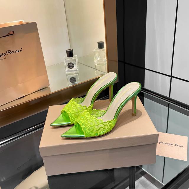 Gianvito Rossi classic pointed-toe embroidered high heels appear like the bright