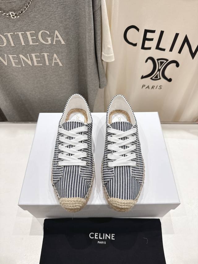 High version factory Celine*Celine 2025Ss new hemp rope fisherman shoes thick-s