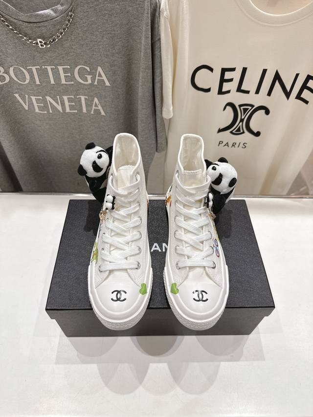 High version factory Chanel* Xiaoxiang 2025Ss latest graffiti high-top canvas c