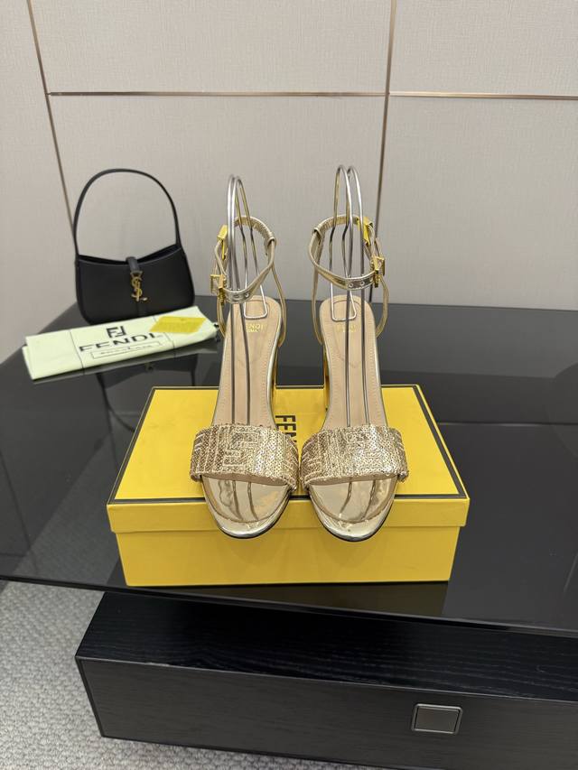 New Fendi Delfina Ff Sequin Embroidered Strappy High Heel Sandals Delfina sequi
