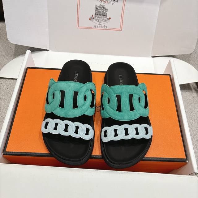 Hermes Extra Sandals, new spring and summer pig nose chain slippers, fresh and