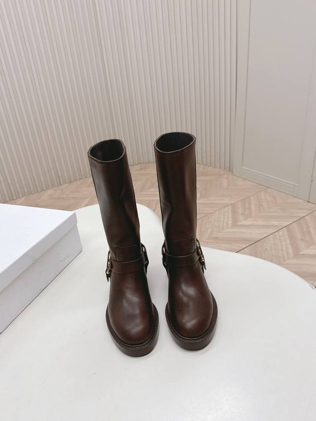 Chloe 2025 Autumn and Winter New Retro Motorcycle Boots, Slip-on Thick Heeled R