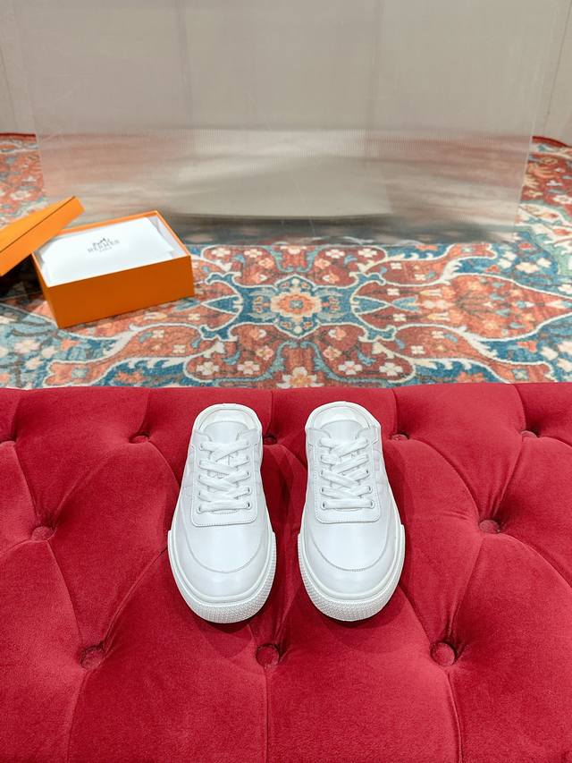 Men's and Women's Hermes H-strap slip-on sneakers, skate shoes, white shoes with