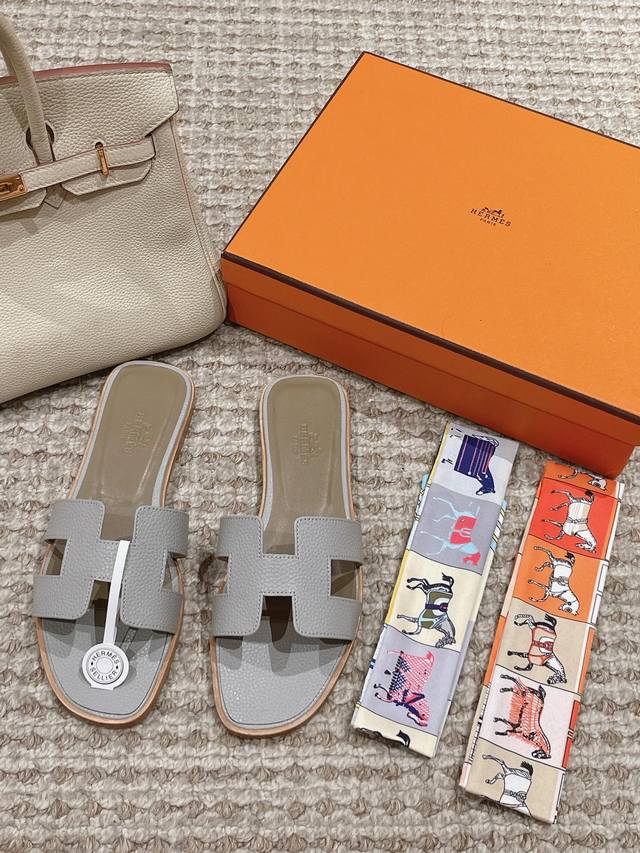 Lychee pattern series Hermes Oasis sandals series Fashionable and versatile Sup