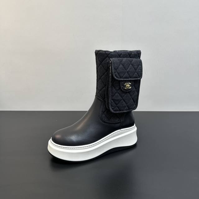 Chanel 2025S autumn and winter series thick-soled high short boots, both high an