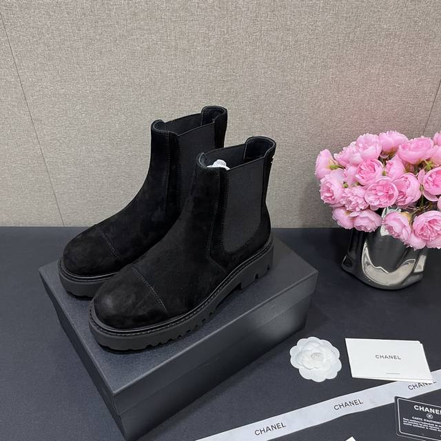 Chanel Autumn/Winter B new single shoes thick-soled elastic Chelsea boots patchw