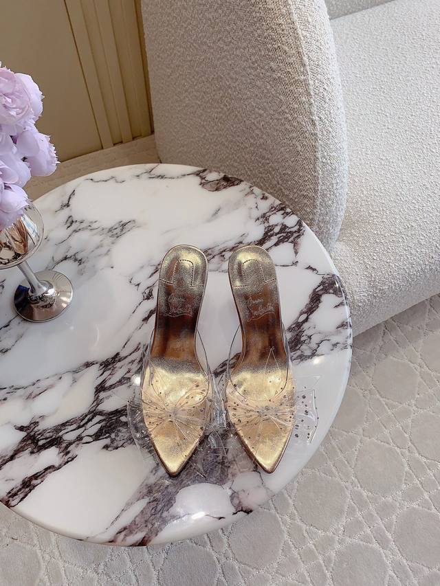 Christian Loubouti* New crystal clear red-soled high heels shimmer and dazzle, c