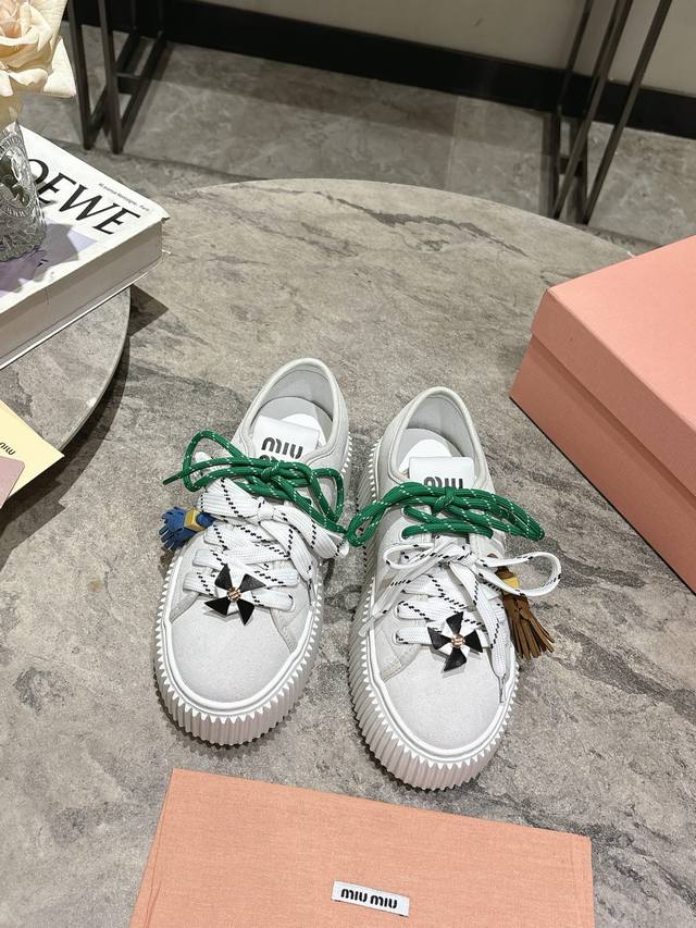 Miumiu Miu Miu Spring/Summer catwalk style biscuit shoes, thick-soled shoes, cas