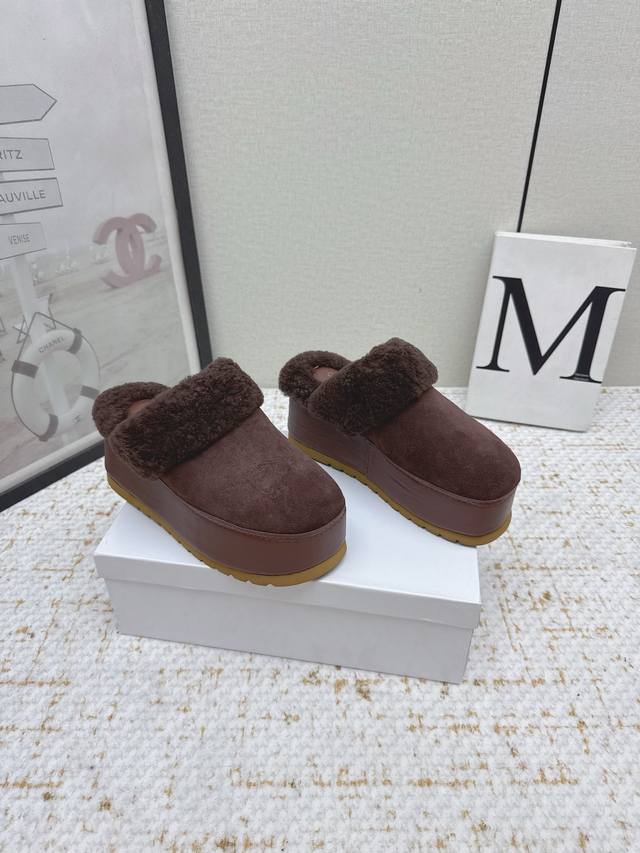 Factory high-end edition Celine 25Wf new fall/winter thick-soled furry half-slip