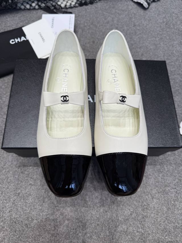 New Chanel 25B Chanel Bow Mary Jane Shoes Classic Double C Small Buckle Flat Bal