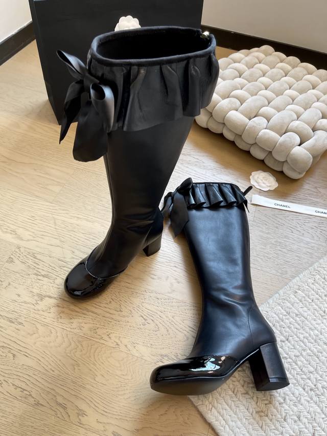Chanel 25K autumn and winter block heel bow ankle boots series! evergreen style!