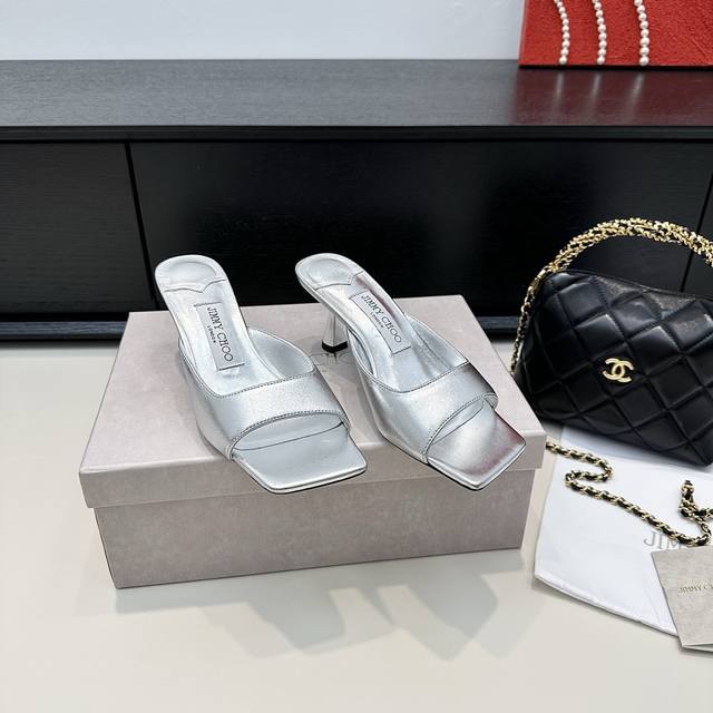 Jimmy Choo's new Jc minimalist square-toed high-heeled slippers DDD, sheepskin l