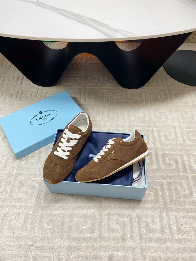 Factory 25Fw New Early Autumn Prada Suede Cow Leather Sneakers Retro German Trai